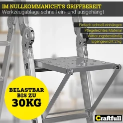 Craftfull Ablagefläche für Mehrzweckleiter CF-104A, zum Einhängen, Stahl, einklappbar, max. 30 kg Discount