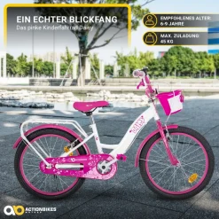 Actionbikes Motors Actionbikes Kinderfahrrad Daisy 20 Zoll, pink, V-Brake-Bremsen, Antirutschgriffe, Kettenschutz, Korb (East) Hot
