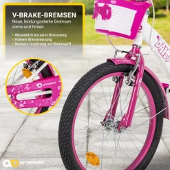 Actionbikes Motors Actionbikes Kinderfahrrad Daisy 20 Zoll, pink, V-Brake-Bremsen, Antirutschgriffe, Kettenschutz, Korb (East) Hot