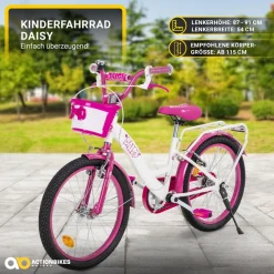 Actionbikes Motors Actionbikes Kinderfahrrad Daisy 20 Zoll, pink, V-Brake-Bremsen, Antirutschgriffe, Kettenschutz, Korb (East) Hot