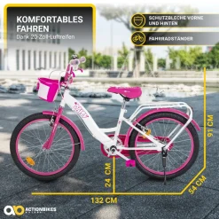 Actionbikes Motors Actionbikes Kinderfahrrad Daisy 20 Zoll, pink, V-Brake-Bremsen, Antirutschgriffe, Kettenschutz, Korb (East) Hot