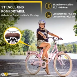 Actionbikes Motors Actionbikes Kinderfahrrad Retrostar 24 Zoll, , Fahrradständer, Gepäckträger, Sattel gefedert Rosa Discount