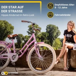 Actionbikes Motors Actionbikes Kinderfahrrad Retrostar 24 Zoll, , Fahrradständer, Gepäckträger, Sattel gefedert Rosa Discount