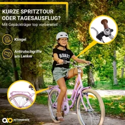 Actionbikes Motors Actionbikes Kinderfahrrad Retrostar 24 Zoll, , Fahrradständer, Gepäckträger, Sattel gefedert Rosa Discount