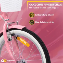 Actionbikes Kinderfahrrad Starlight 20 Zoll, Rosa, Fahrradständer, Korb, Klingel, Kettenschutz (Classic) ^ Actionbikes Motors