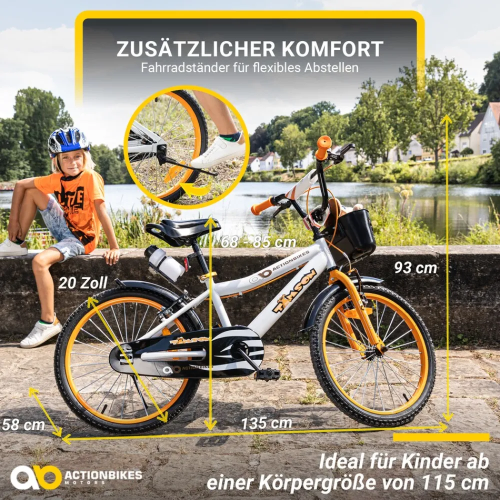 Actionbikes Motors Actionbikes Kinderfahrrad Timson 20 Zoll, V-Brake-Bremsen, höhenverstellbar, Fahrradständer, Korb Online