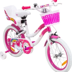 Actionbikes Motors Actionbikes Kinderfahrrad Unicorn 16 Zoll, Pink, Einhorn-Design, Puppensitz, Stützräder, Fahrradkorb Discount