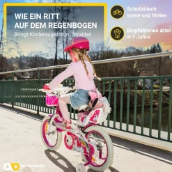 Actionbikes Motors Actionbikes Kinderfahrrad Unicorn 16 Zoll, Pink, Einhorn-Design, Puppensitz, Stützräder, Fahrradkorb Discount