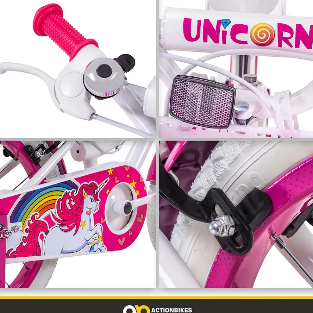 Actionbikes Motors Actionbikes Kinderfahrrad Unicorn 16 Zoll, Pink, Einhorn-Design, Puppensitz, Stützräder, Fahrradkorb Discount
