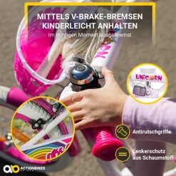 Actionbikes Motors Actionbikes Kinderfahrrad Unicorn 16 Zoll, Pink, Einhorn-Design, Puppensitz, Stützräder, Fahrradkorb Discount