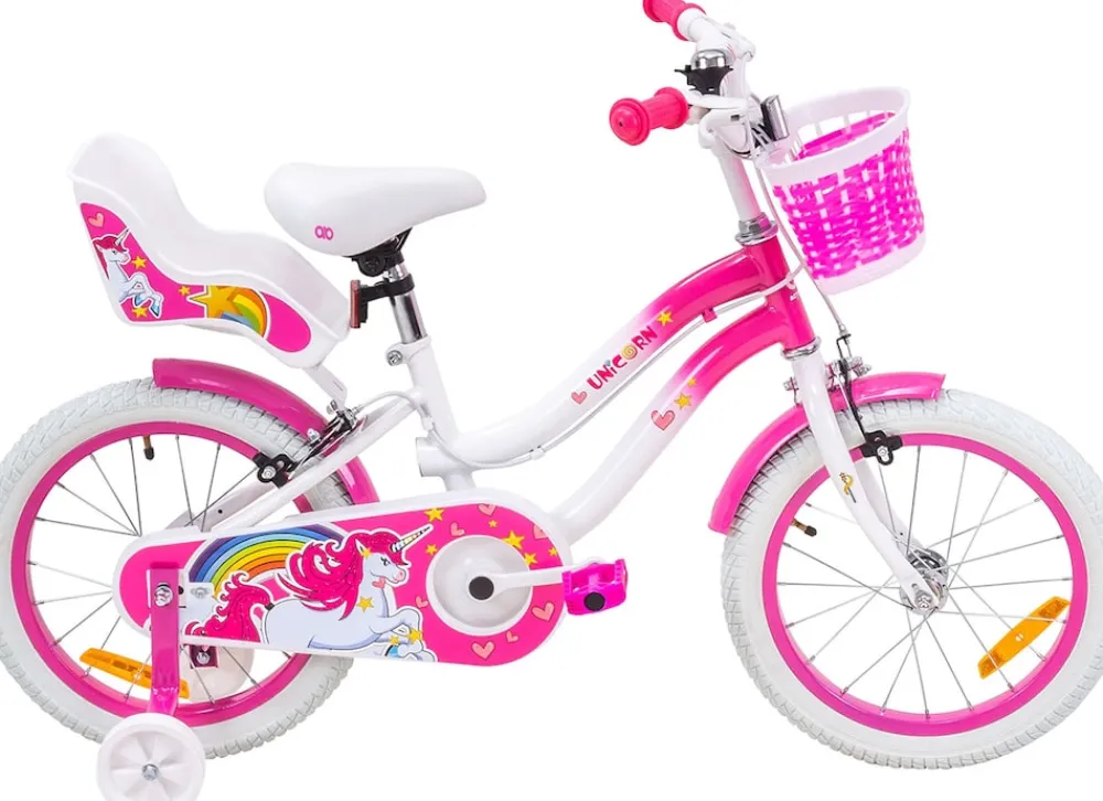 Actionbikes Motors Actionbikes Kinderfahrrad Unicorn 16 Zoll, Pink, Einhorn-Design, Puppensitz, Stützräder, Fahrradkorb Discount
