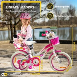 Actionbikes Motors Actionbikes Kinderfahrrad Unicorn 16 Zoll, Pink, Einhorn-Design, Puppensitz, Stützräder, Fahrradkorb Discount