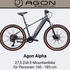 Agon Alpha E Bike Mountainbike Herren 160 - 185 cm Pedelec 27,5 Zoll Hardtail MTB Trail mit Ananda Motor 10 Gang 540 Wh arctic fire black Online