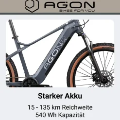 Agon Alpha E Bike Mountainbike Herren 160 - 185 cm Pedelec 27,5 Zoll Hardtail MTB Trail mit Ananda Motor 10 Gang 540 Wh arctic fire black Online