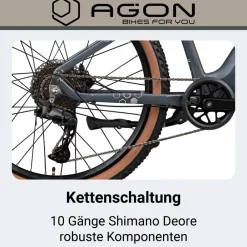 Agon Alpha E Bike Mountainbike Herren 160 - 185 cm Pedelec 27,5 Zoll Hardtail MTB Trail mit Ananda Motor 10 Gang 540 Wh arctic fire black Online