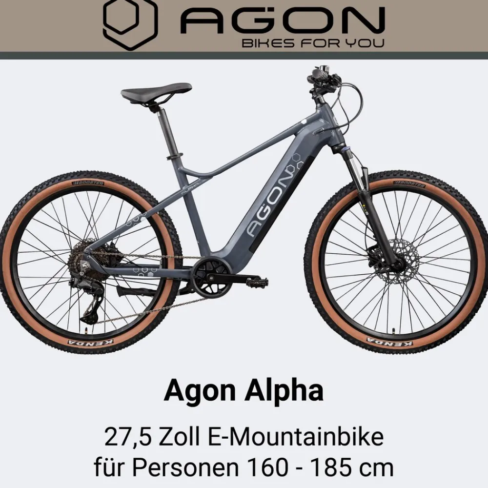 Agon Alpha E Bike Mountainbike Herren 160 - 185 cm Pedelec 27,5 Zoll Hardtail MTB Trail mit Ananda Motor 10 Gang 540 Wh arctic fire black Online