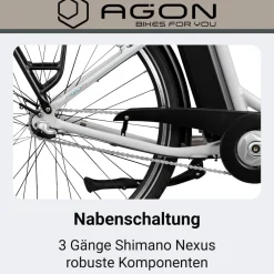 Agon Aurora 28 Zoll E-Bike 28 Zoll Citybike bis 130 km Damen Herren 150 - 175 cm Pedelec Elektrofahrrad 3 Gang und Beleuchtung StVZO telegrey