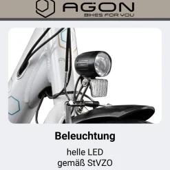 Agon Aurora 28 Zoll E-Bike 28 Zoll Citybike bis 130 km Damen Herren 150 - 175 cm Pedelec Elektrofahrrad 3 Gang und Beleuchtung StVZO telegrey