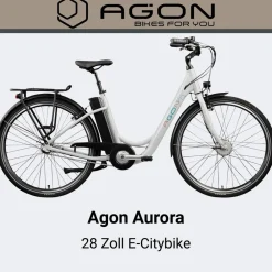 Agon Aurora 28 Zoll E-Bike 28 Zoll Citybike bis 130 km Damen Herren 150 - 175 cm Pedelec Elektrofahrrad 3 Gang und Beleuchtung StVZO telegrey