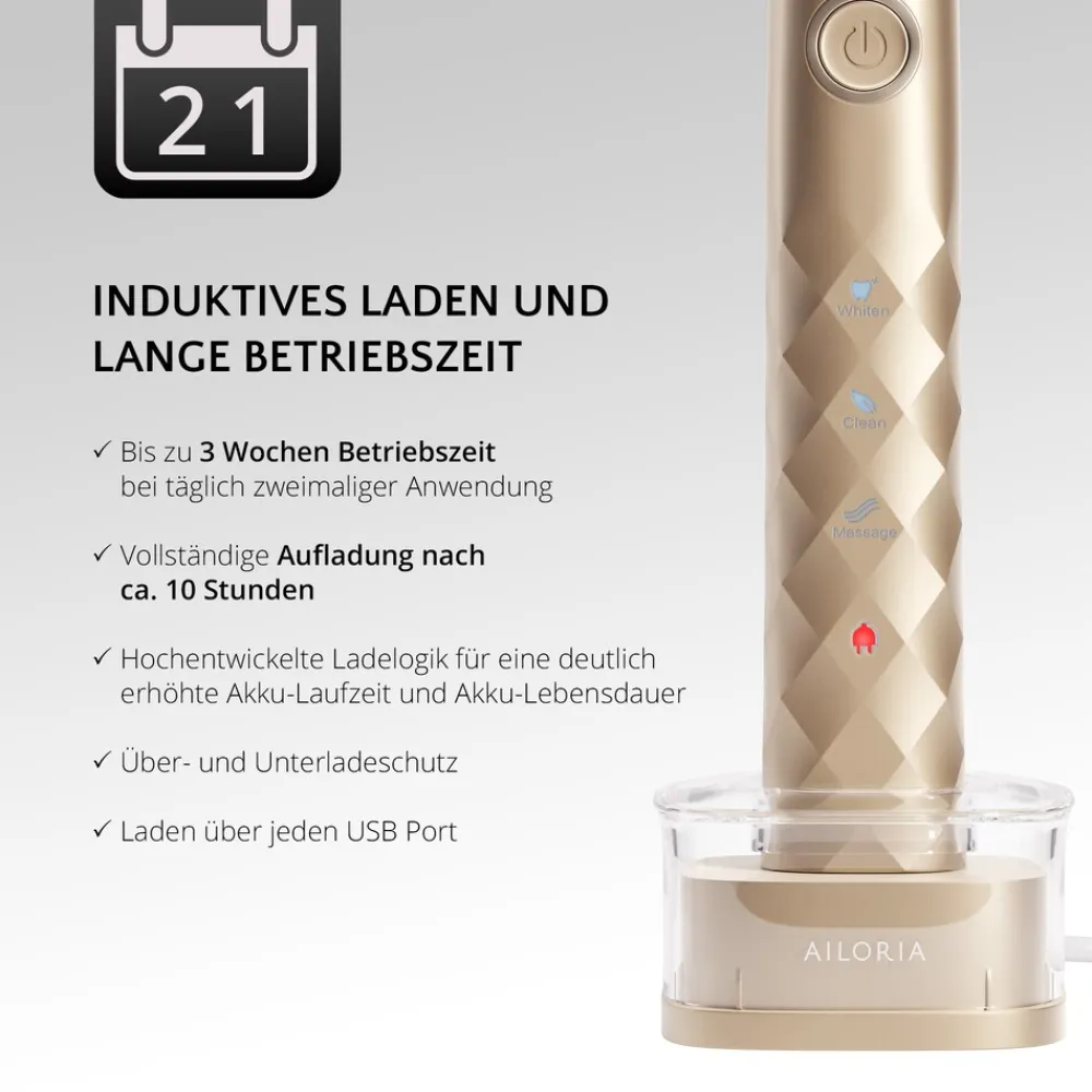 AILORIA USB-Schallzahnbürste SHINE BRIGHT gold New