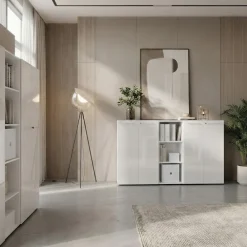 KADIMA DESIGN Aktenregal "Muenchen" 3 Ordnerhöhen & Glasauflage (Oben) Weiß Clearance