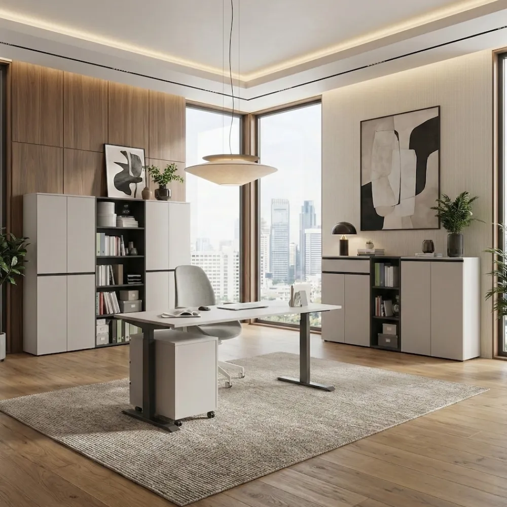 KADIMA DESIGN Aktenschrank STUTTGART, 197 cm hoch, 5 Ordnerhöhen, Soft-Close Greige Graphit Discount