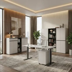 KADIMA DESIGN Aktenschrank STUTTGART, 197 cm hoch, 5 Ordnerhöhen, Soft-Close Greige Graphit Discount