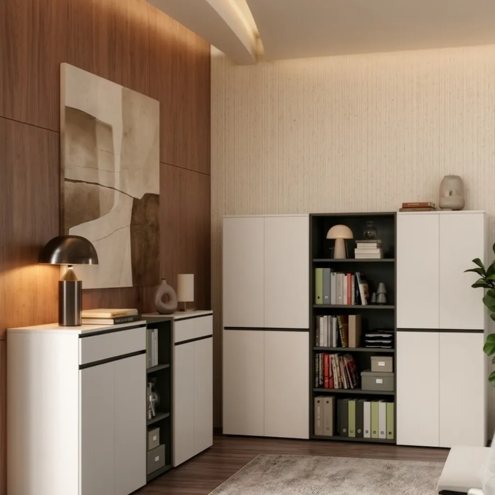 KADIMA DESIGN Aktenschrank STUTTGART, 197 cm hoch, 5 Ordnerhöhen, Soft-Close Greige Graphit Discount