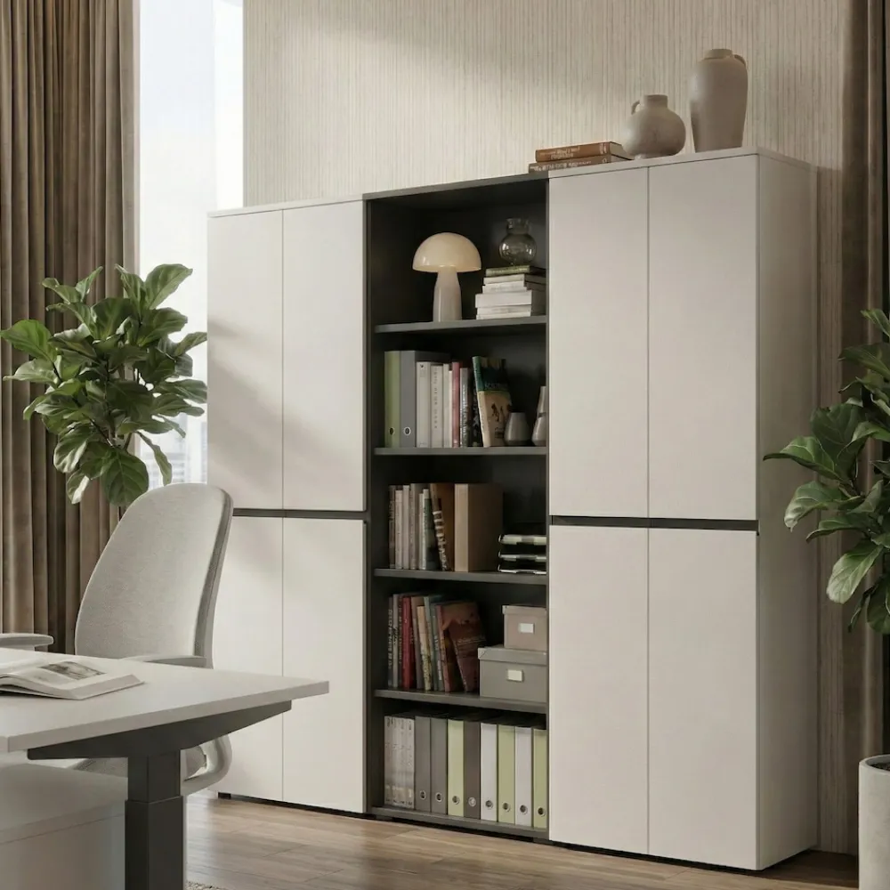 KADIMA DESIGN Aktenschrank STUTTGART, 197 cm hoch, 5 Ordnerhöhen, Soft-Close Greige Graphit Discount