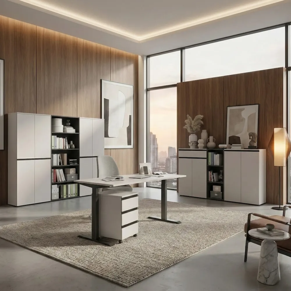 KADIMA DESIGN Aktenschrank STUTTGART, 197 cm hoch, 5 Ordnerhöhen, Soft-Close Greige Graphit Discount