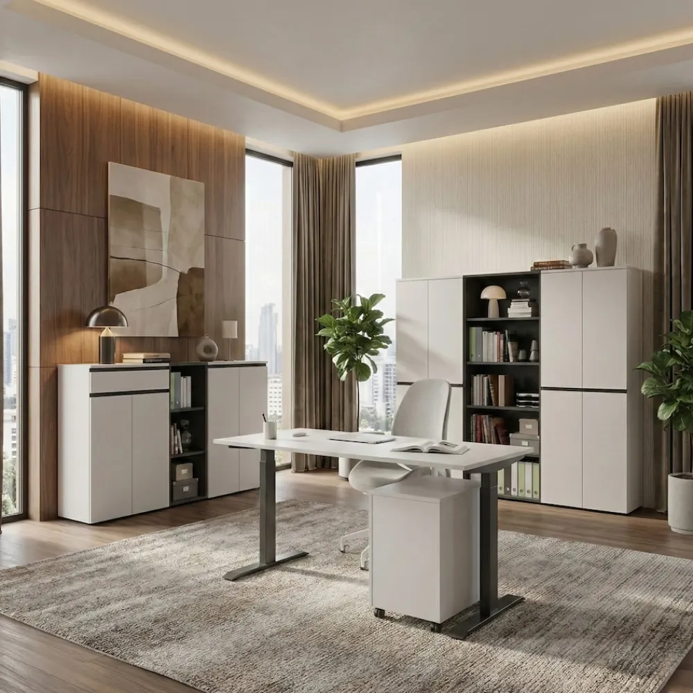 KADIMA DESIGN Aktenschrank STUTTGART, 197 cm hoch, 5 Ordnerhöhen, Soft-Close Greige Graphit Discount