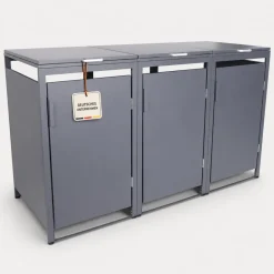 ALBATROS Mülltonnenbox 3er Hauswandversion, 120L bis 240L, für Drei Tonnen, verzinktes Metall RAL7016 Anthrazit, offene Rückseite, bessere Belüftung, wetterfest, ISO9227, verstellbare Füße Best