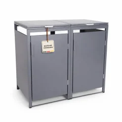 Mülltonnenbox 2er Hauswandversion, 120L bis 240L, für Zwei Tonnen, verzinktes Metall RAL7016 Anthrazit, offene Rückseite, bessere Belüftung, wetterfest, ISO9227, verstellbare Füße ^ ALBATROS Clearance