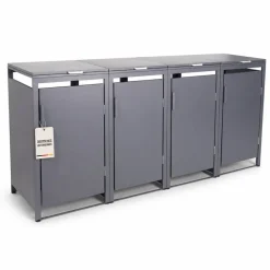 Mülltonnenbox 4er Hauswandversion, 120L bis 240L, für Vier Tonnen, verzinktes Metall RAL7016 Anthrazit, offene Rückseite, bessere Belüftung, wetterfest, ISO9227, verstellbare Füße ^ ALBATROS Clearance
