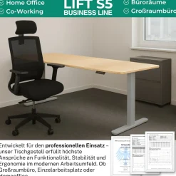 Schreibtisch-Gestell Lift S5S + Kabelkanal, Silber, 2X Motoren, elektrisch höhenverstellbar mit Memory-Funktion, Kollisionsschutz und Soft-Start/Stop ^ ALBATROS Outlet