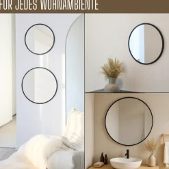 Spiegel rund schwarz mit Metallrand, 70cm Durchmesser, für Wohnzimmer, Badezimmer, Flur, Schlafzimmer, groß, Wand ^ ALBATROS New