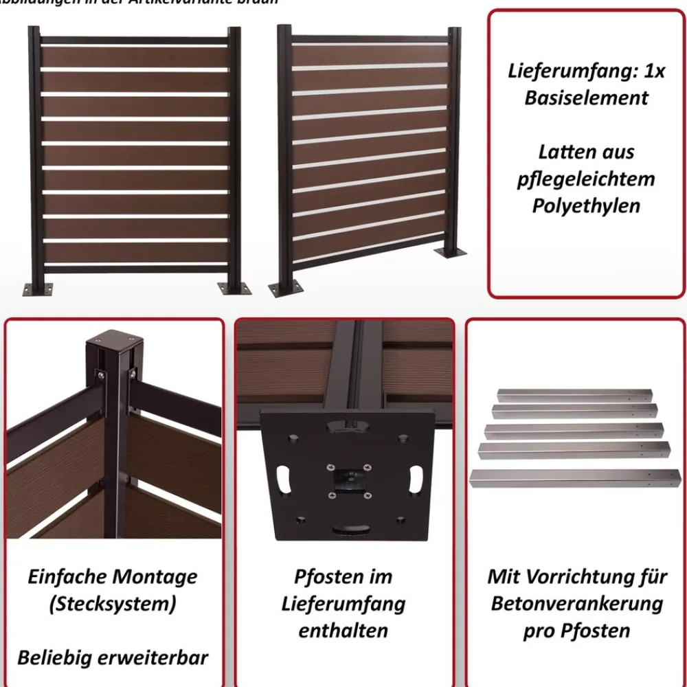Alu Mülltonnen-Zaun -K57, Basiselement Mülltonnenverkleidung, Holzoptik erweiterbar 130x110x6cm ~ anthrazit ^ MCW Hot