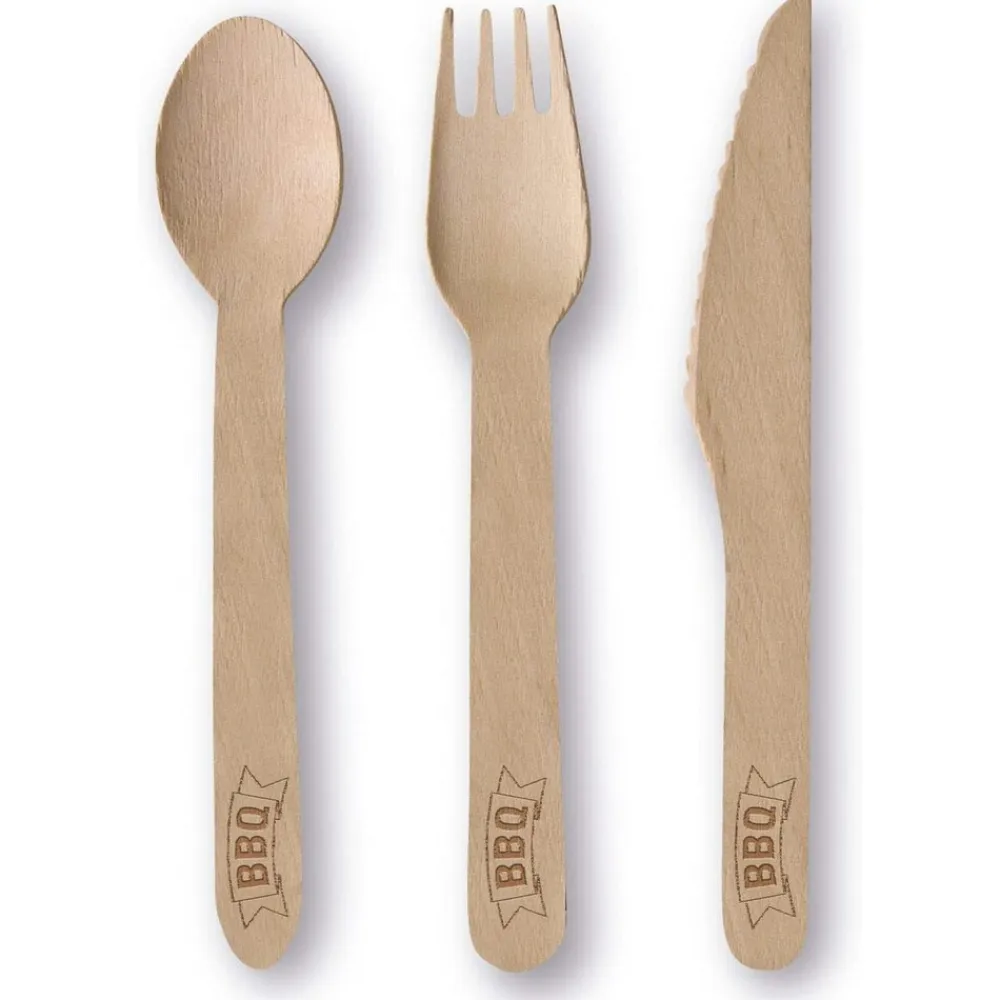 amscan - BBQ Party Set - Holz-Besteck (24 Teile) + Servietten (20 Stück) Besteck Party grillen Discount