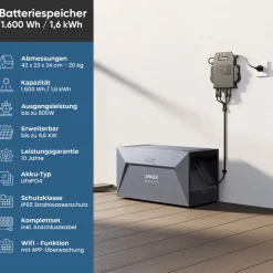 ANKER SOLIX Solarbank E1600, 1.6kWh Akkukapazität, IP65, LFP Akku, Plug&Play New