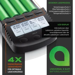 Batterie-Ladegerät 1000 mA, für Akku, mit USB-Ladeport für Li-ion / 18650 / Ni-MH / Ni-CD Akkus ^ Aplic Outlet