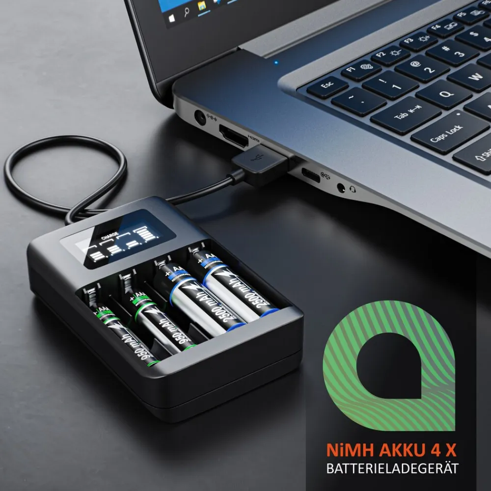 Batterie-Ladegerät 1800 mA, 4-Schacht USB Ni-MH Akku-Lader, Individuelle Ladeschachtüberwachung ^ Aplic Hot