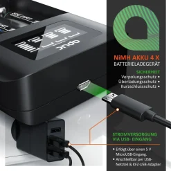 Batterie-Ladegerät 1800 mA, 4-Schacht USB Ni-MH Akku-Lader, Individuelle Ladeschachtüberwachung ^ Aplic Hot