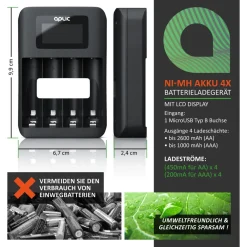 Batterie-Ladegerät 1800 mA, 4-Schacht USB Ni-MH Akku-Lader, Individuelle Ladeschachtüberwachung ^ Aplic Hot