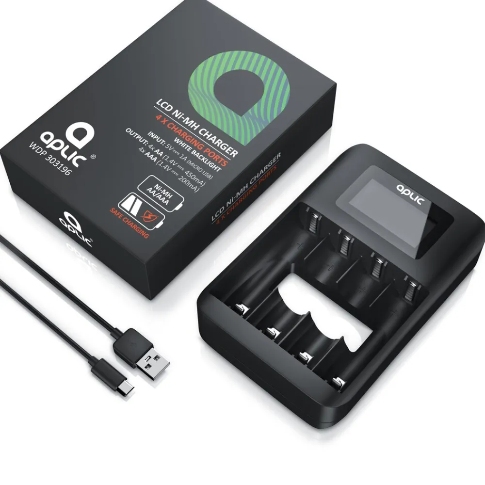 Batterie-Ladegerät 1800 mA, 4-Schacht USB Ni-MH Akku-Lader, Individuelle Ladeschachtüberwachung ^ Aplic Hot