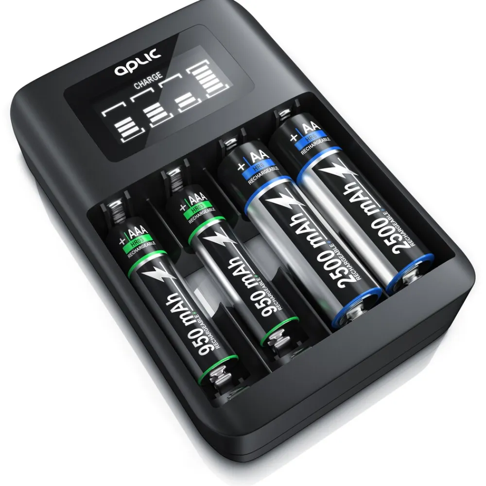 Batterie-Ladegerät 1800 mA, 4-Schacht USB Ni-MH Akku-Lader, Individuelle Ladeschachtüberwachung ^ Aplic Hot
