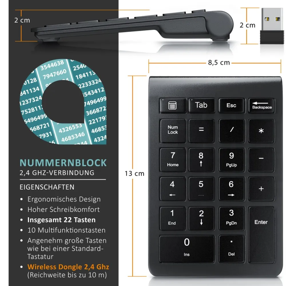 Bluetooth Numpad - Wireless Ziffernblock mit Multifunktionstasten - Keypad Aluminium - 35 Tasten - Bluetooth 3.0 - Kabellos ^ Aplic Best