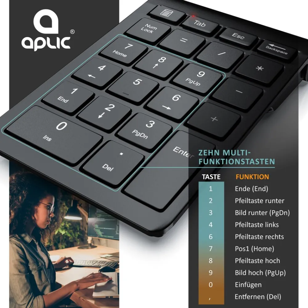 Bluetooth Numpad - Wireless Ziffernblock mit Multifunktionstasten - Keypad Aluminium - 35 Tasten - Bluetooth 3.0 - Kabellos ^ Aplic Best