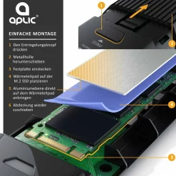 Aplic M.2 NVMe Gehäuse USB 3.2 Gen 2 auf PCIe 3.0 und SATA kompatibel mit 2230, 2242, 2260, 2280 Best