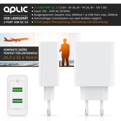 Aplic 2-Port Quick Charge USB Ladegerät 36 W / 6000 mA / Schnellladefunktion Outlet