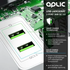 Aplic 2-Port Quick Charge USB Ladegerät 36 W / 6000 mA / Schnellladefunktion Outlet